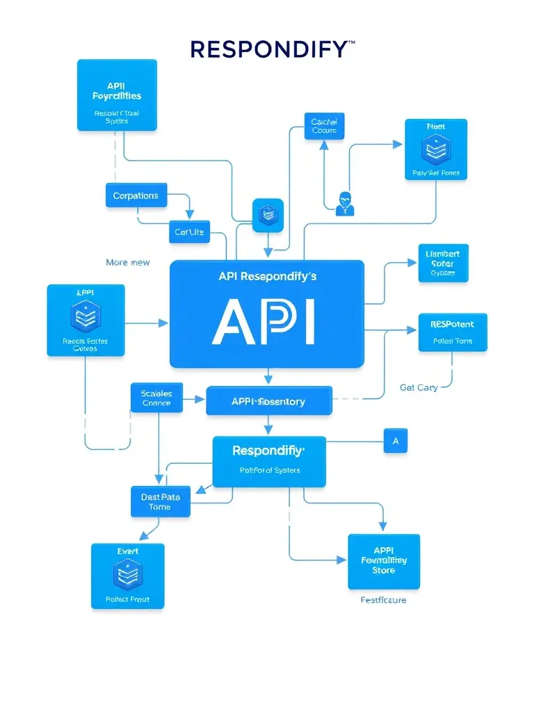 A detailed illustration of RESPONDIFY's API architecture, showcasing the different endpoints and data flow between systems, emphasizing its flexibility and scalability.