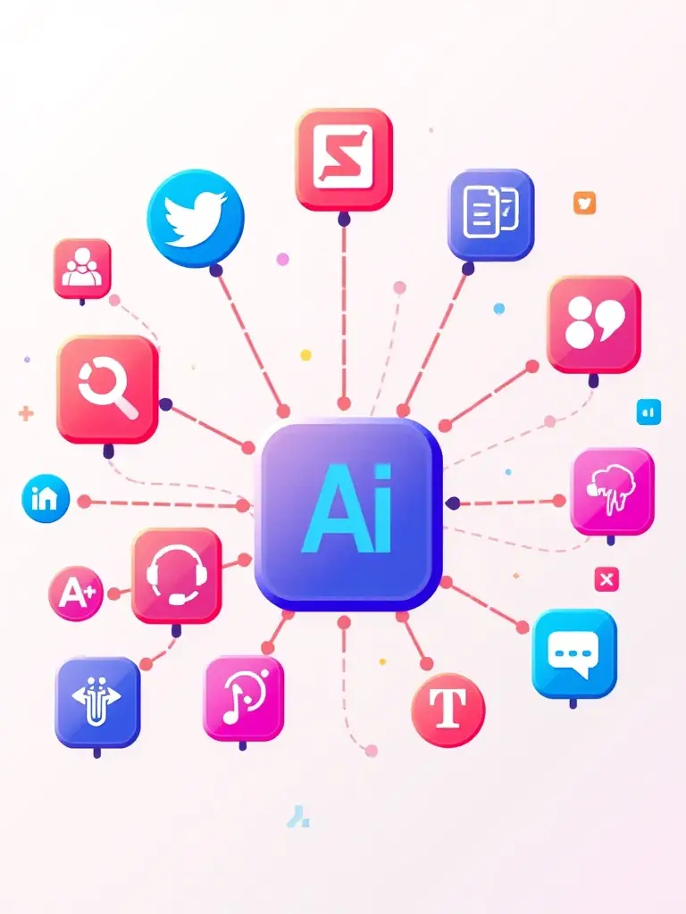 An illustration of RESPONDIFY's AI solutions seamlessly integrating with various platforms like social media, messaging apps, and CRM systems.