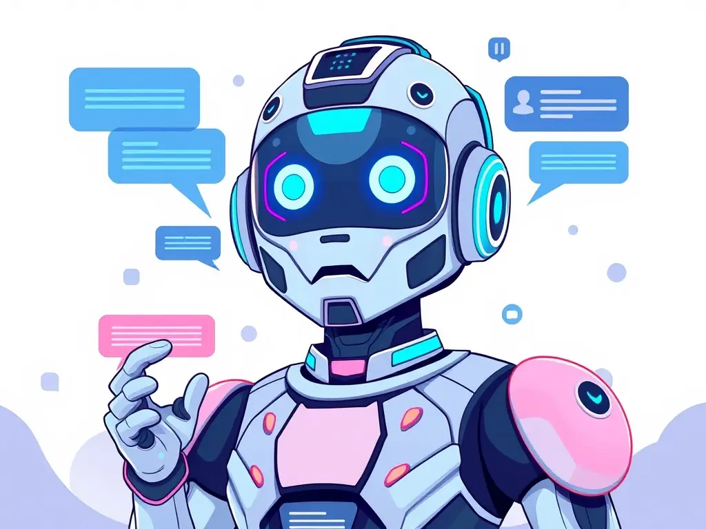 A visually appealing image of a chatbot interface seamlessly integrated into a website, showing a conversation between a user and the AI assistant. The chatbot is efficiently answering questions and guiding the user.