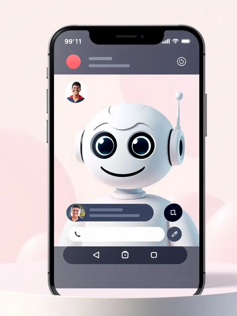 A sleek, modern chatbot interface with a friendly AI avatar, assisting a customer with a query, displayed on a computer screen.